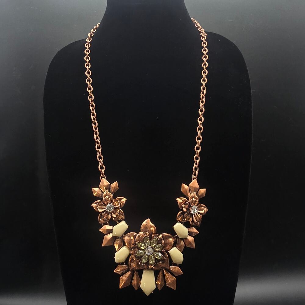 Premier Designs Well Spent Necklace Copper Tone Bib Rhinestone Statement